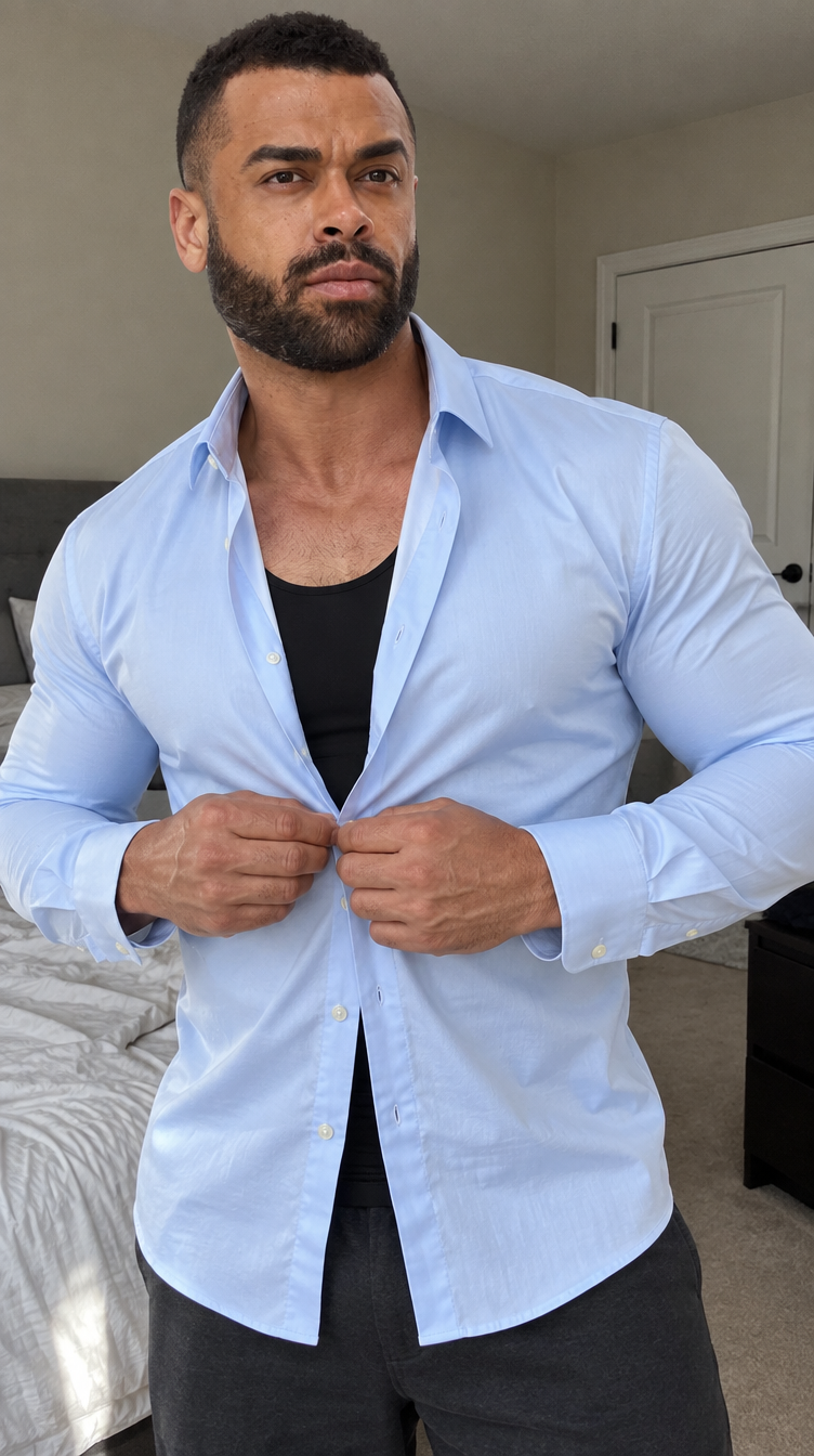 Débardeur gainant noir porté sous une chemise bleue